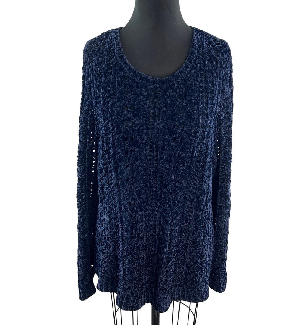 Soft Surroundings Navy Sweater Chunky Knit Scoop Neck Drop Shoulder XL X-Large